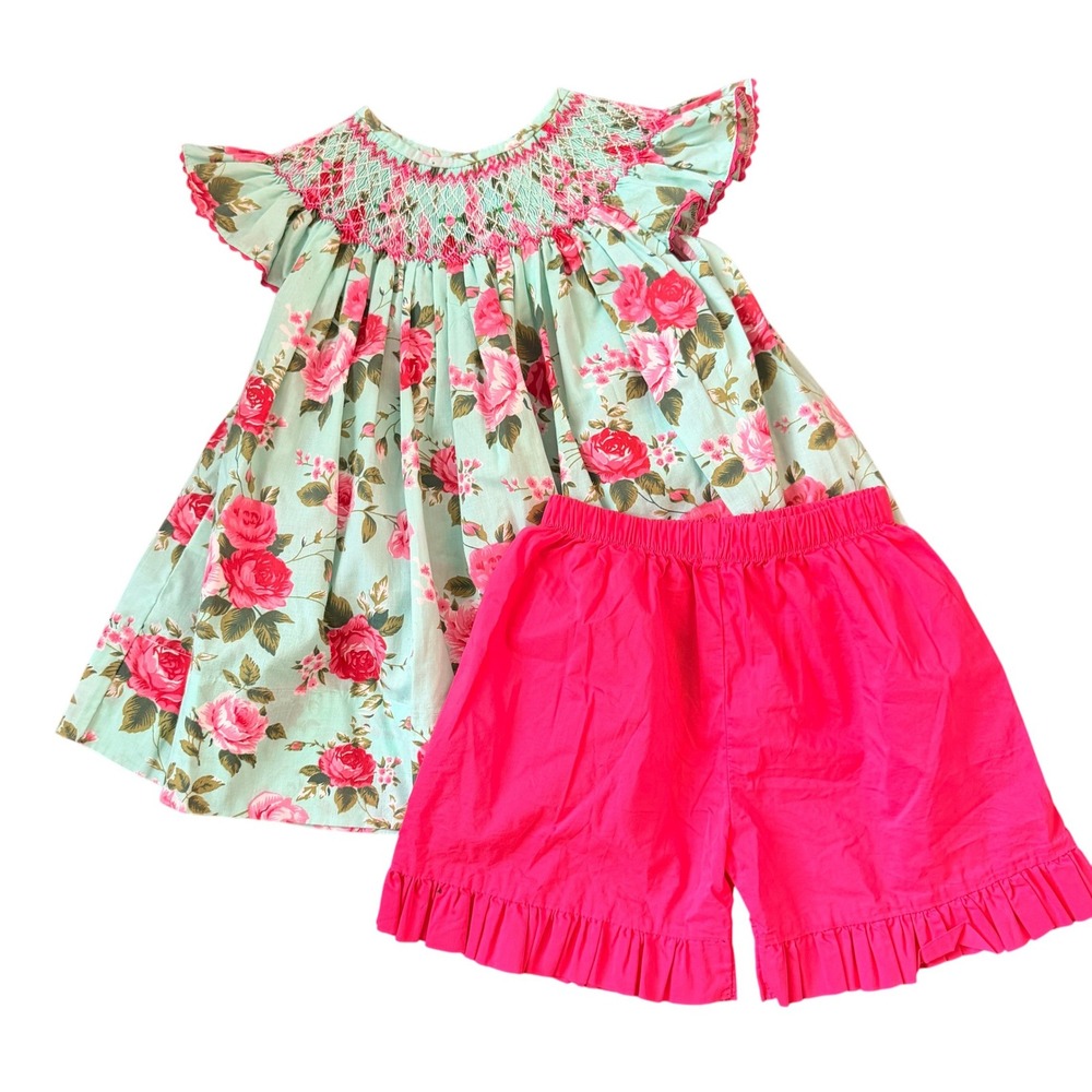Addie & Hadlie Smocked Floral Tunic and Shorts Outfit Boutique Fairy Cottage